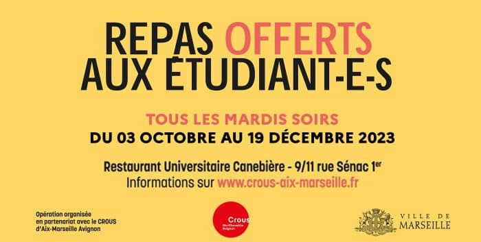 Repas du soir offerts à Marseille 1 Repas offerts RU Canebiere octobre decembre2 2023