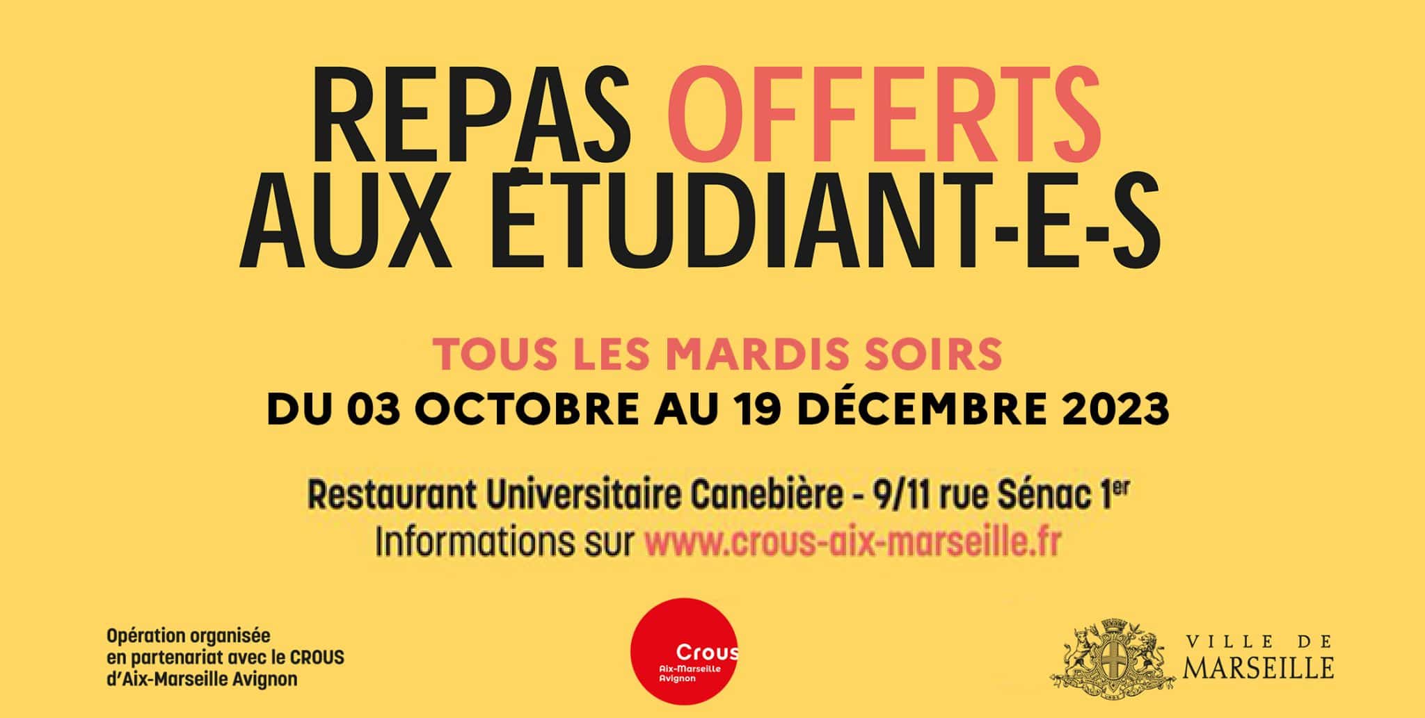 Repas Offert Repas du soir offerts à Marseille - Crous Aix-Marseille Avignon